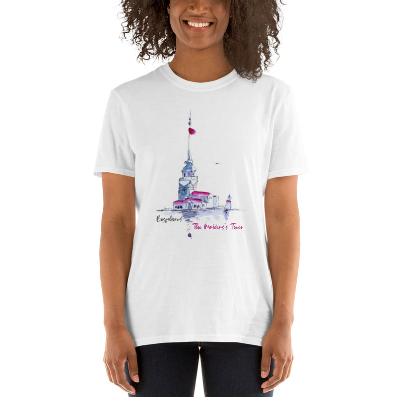 The Maiden's Tower Bosphorus İstanbul Short-Sleeve Unisex T-Shirt - Bazarys - Bazarys USA Turkish Store
